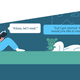 An illustration showing a person on a bed asking Alexa to help them read along with a book.